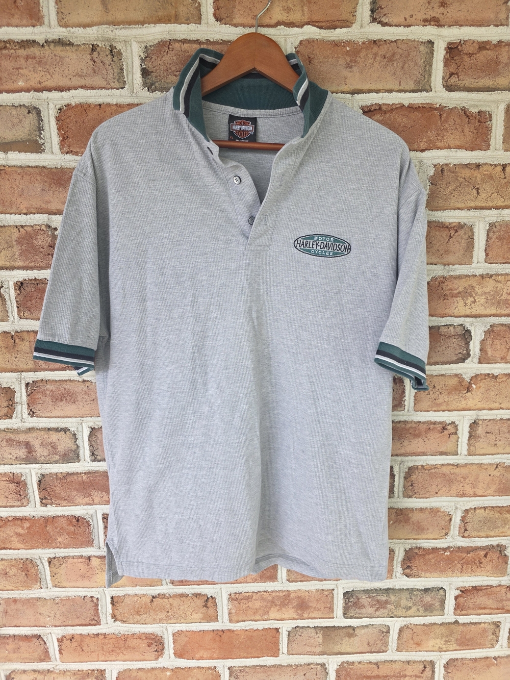 Harley-Davidson XL Light Gray Polo with Green Trim